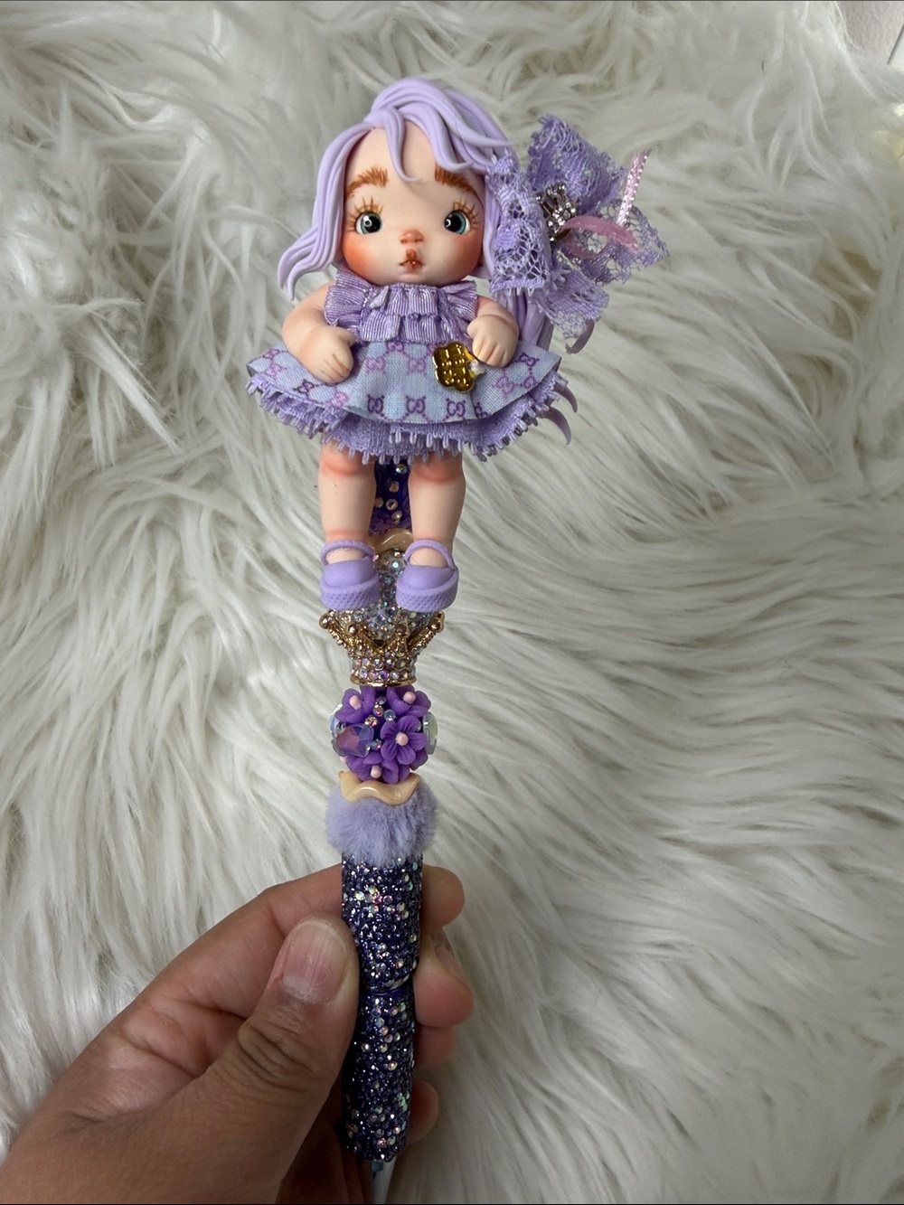 Gucci Lavender Doll Decorative Bling Pen - Purple Plush Character - Picture 1 of 2